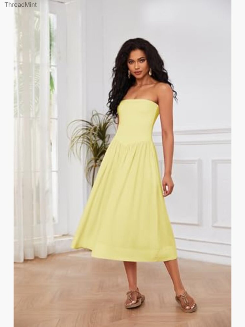 Off Shoulder Midi Dress Strapless Sleeveless Drop Waist A Line Tube - Picture 4 of 6